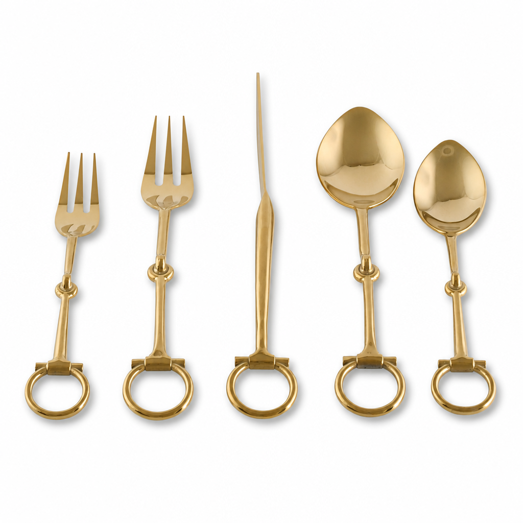 Bit Five piece Flatware Set - Stainless Steel Shiny Gold