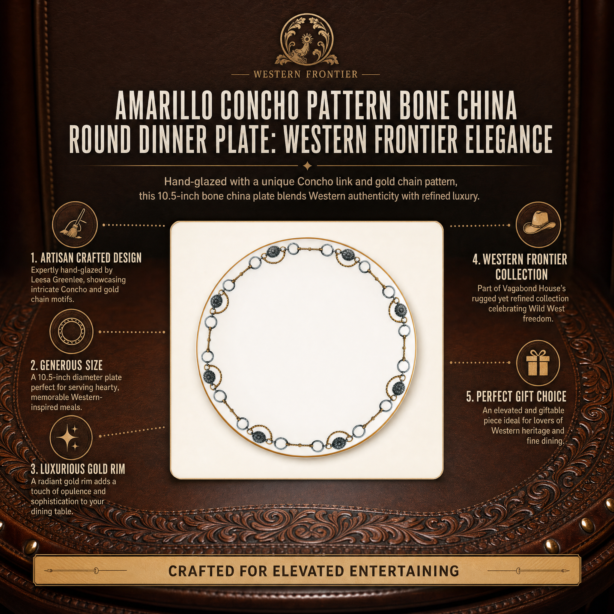 Amarillo Concho Pattern Bone China Round Dinner Plate