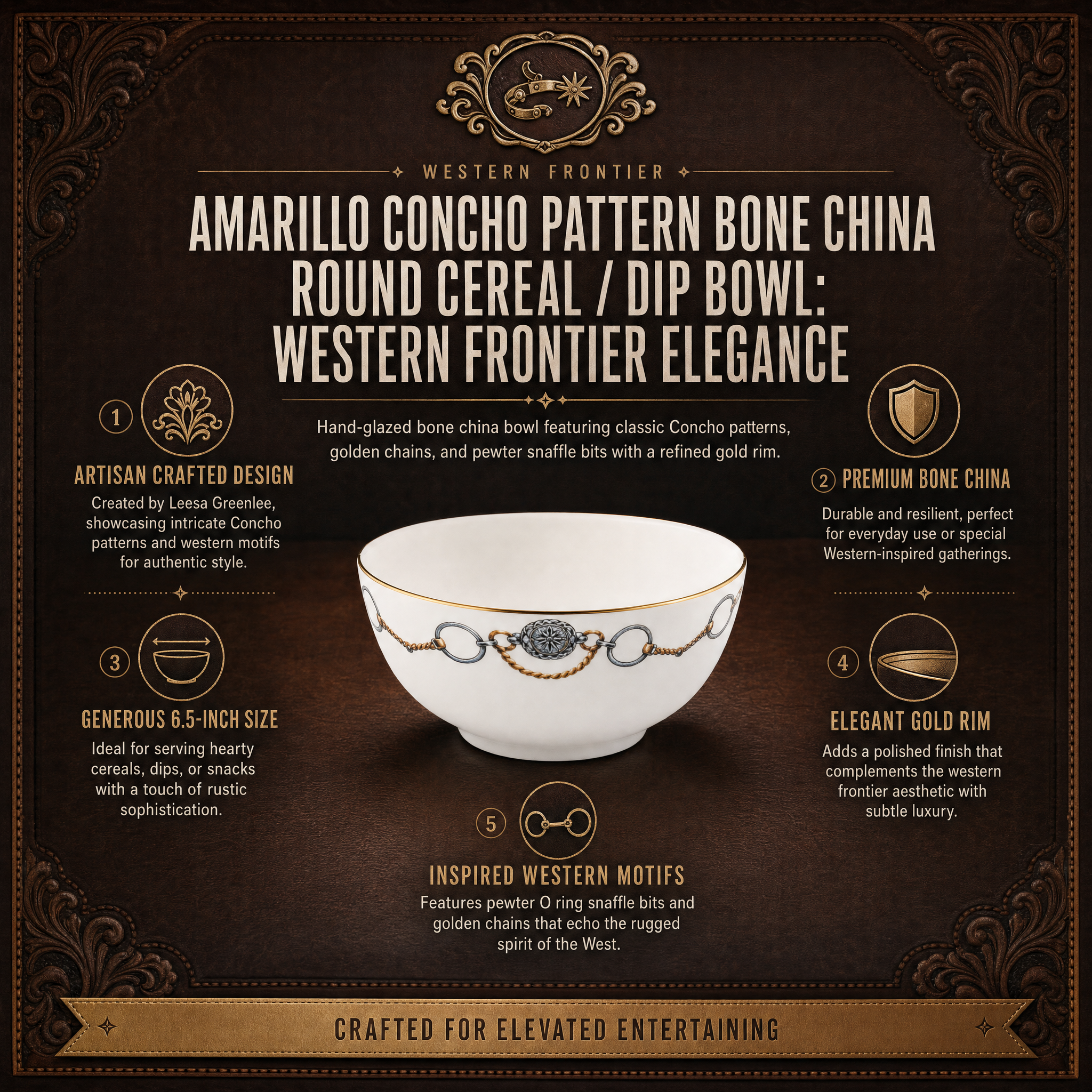 Amarillo Concho Pattern Bone China Round Cereal / Dip Bowl