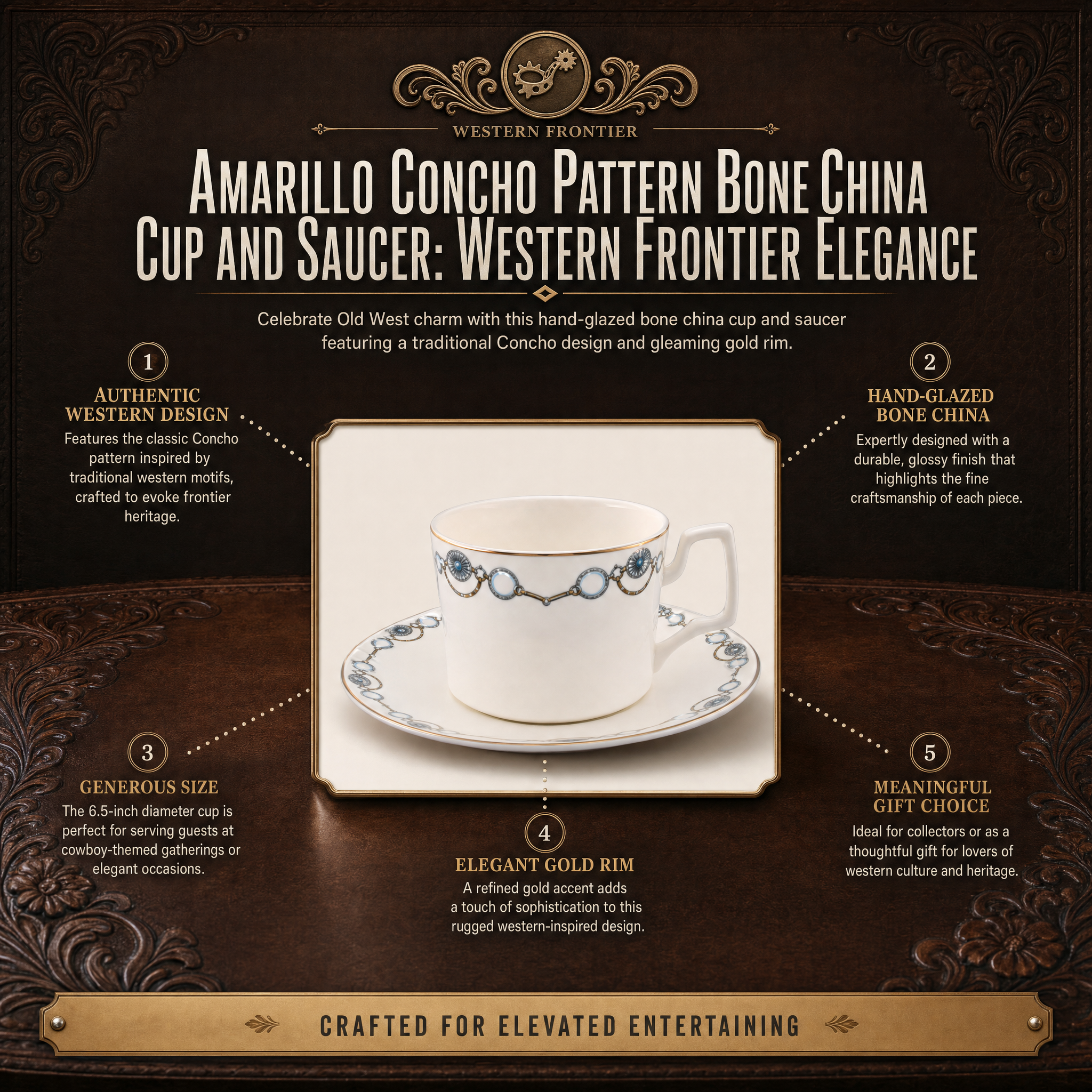 Amarillo Concho Pattern Bone China Cup and Saucer