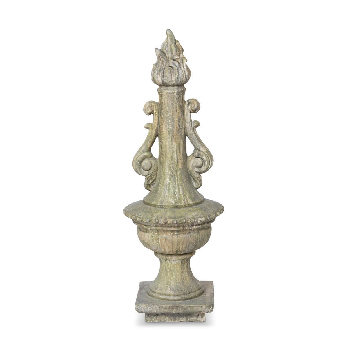Decorative Grecian Garden Torch Statue with intricate design on a white background