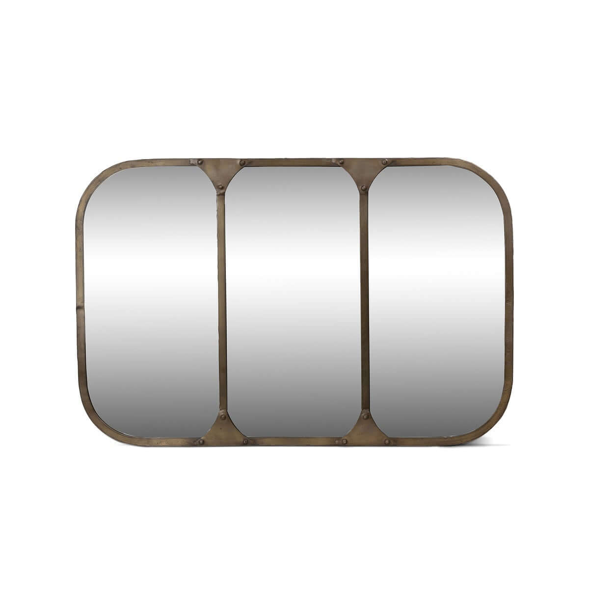 Rectangular mirror with a metallic frame on a white background