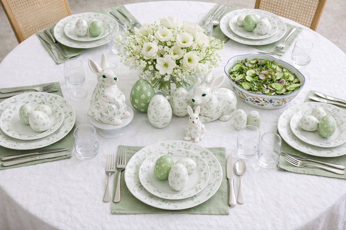 White & Green Trellis Porcelain Egg