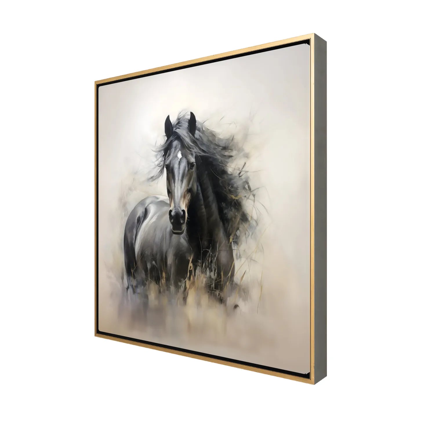 Framed artwork of a horse on a white background, Side View