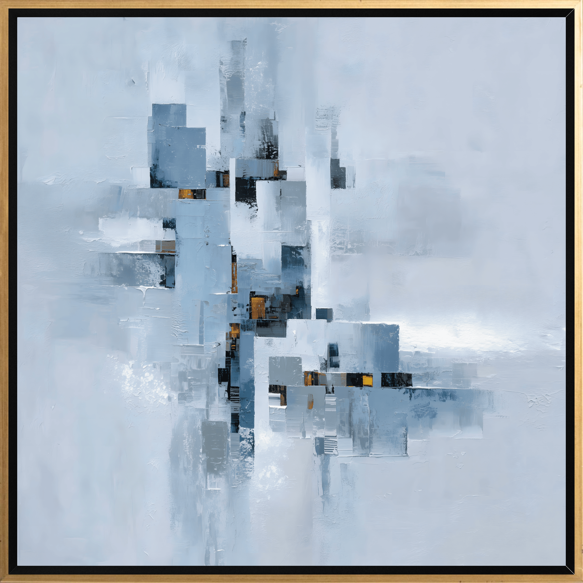 Framed Abstract Canvas Print Textured Modern Wall Art in Light Blue, Navy & Brown 16 x 16