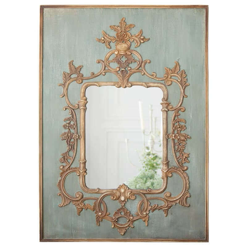 French Antique Wall Mirror with Gold and Green Frame