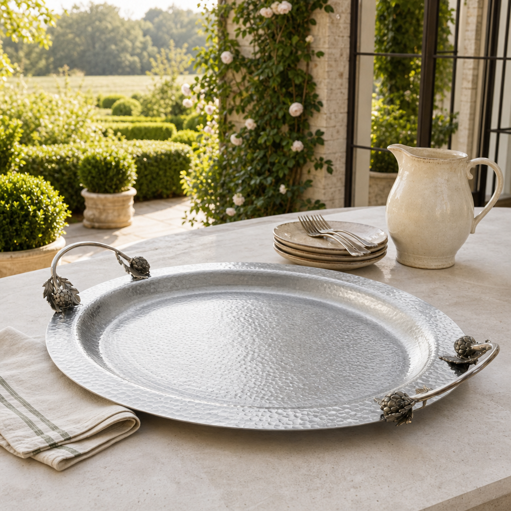 Artichoke Handle Large Steel Serving Tray