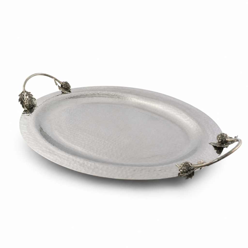 Artichoke Handle Large Steel Serving Tray