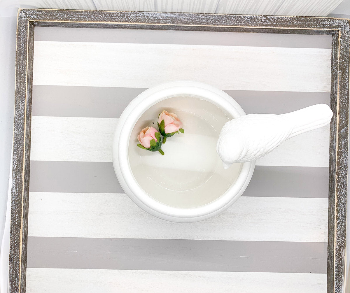 Gray White Striped Wooden Charger Tray 15x15x0.5 Inch Decorative Serving Tray Minimalist Home