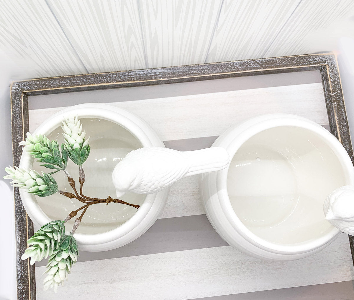 Gray White Striped Wooden Charger Tray 15x15x0.5 Inch Decorative Serving Tray Minimalist Home