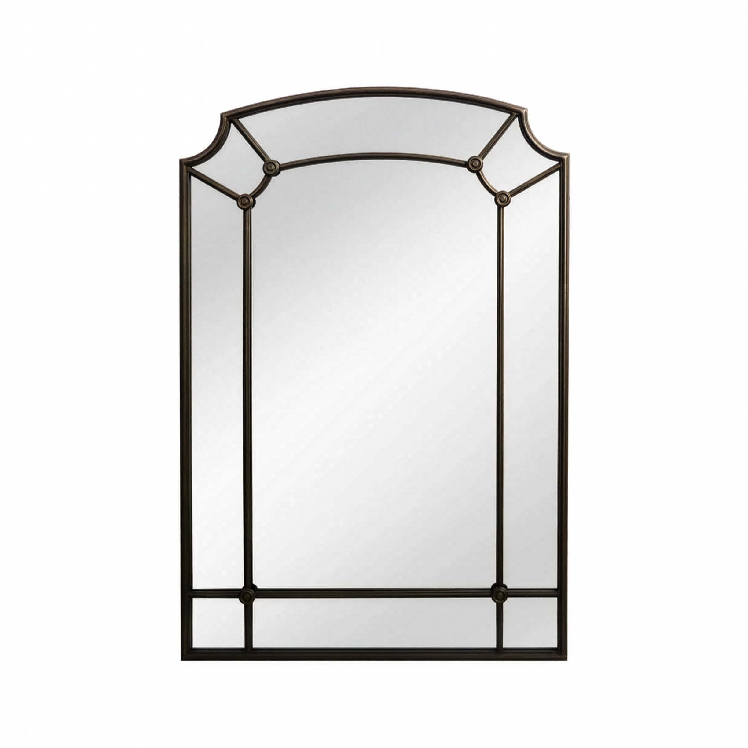 Decorative wall mirror with a black frame on a white background