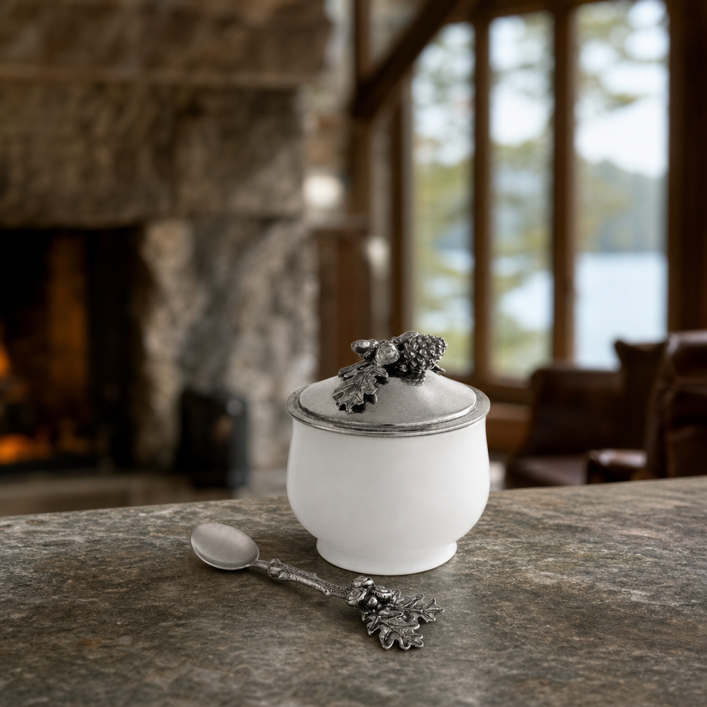 Acorn Oak Leaf Sugar Bowl and Spoon