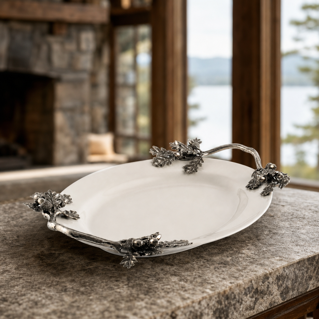 Acorn Oak & Leaf Stoneware Tray - Small
