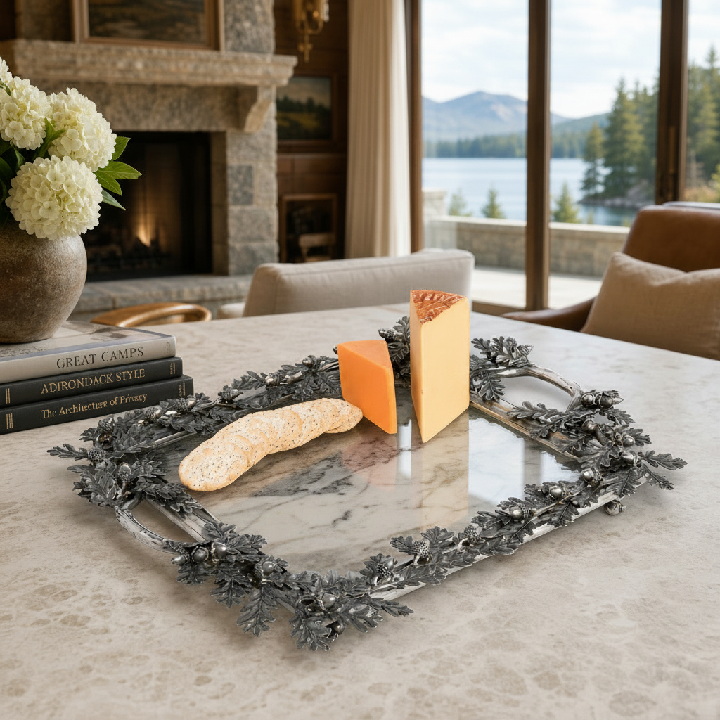 Acorn Oak & Leaf Square Glass Tray
