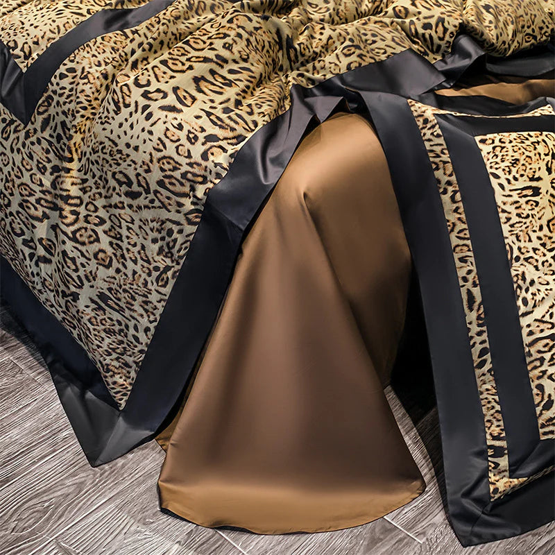 Leopard print comforter with satin sheets