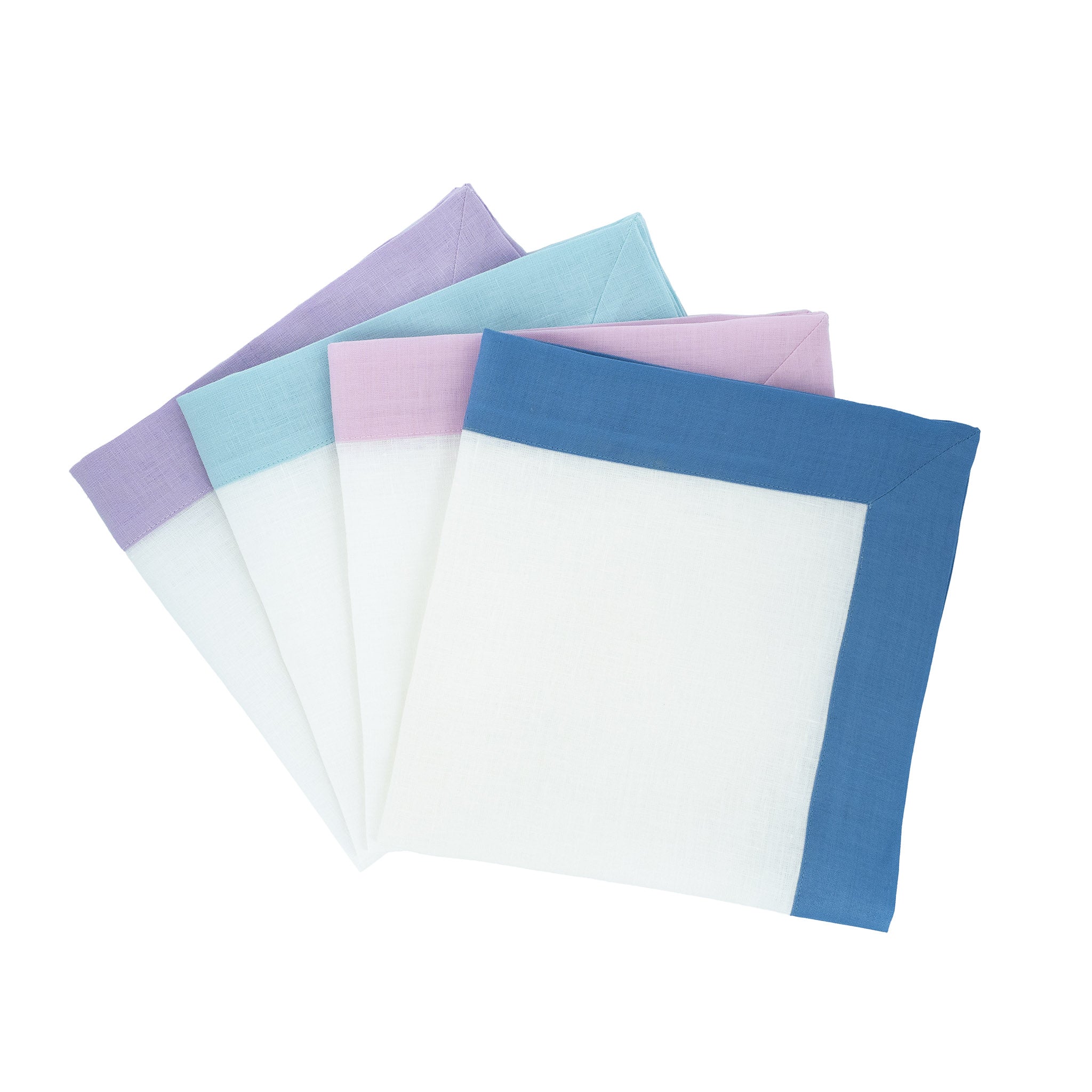 Mint Linen Napkins with Green Double Sided Borders, Set of 4