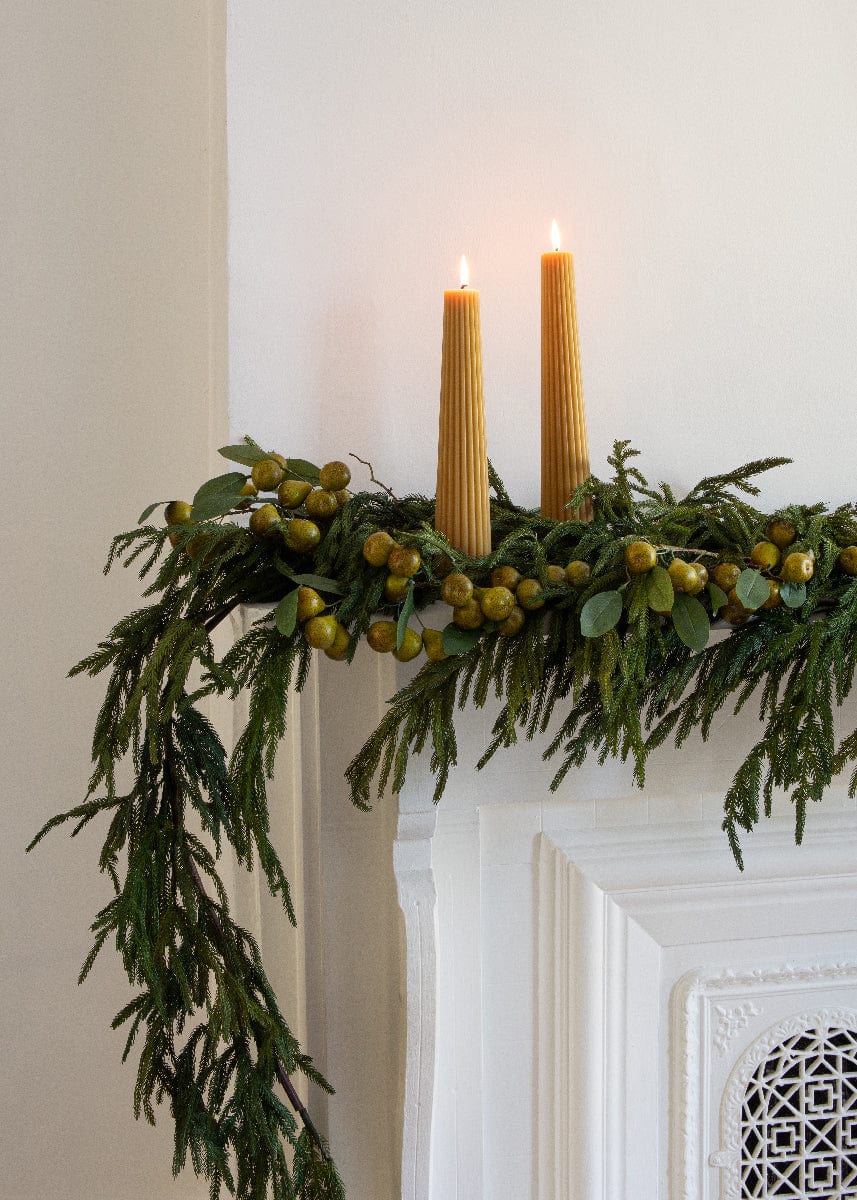 Tall Natural Beeswax Fluted Pillar Candle - 13.5"