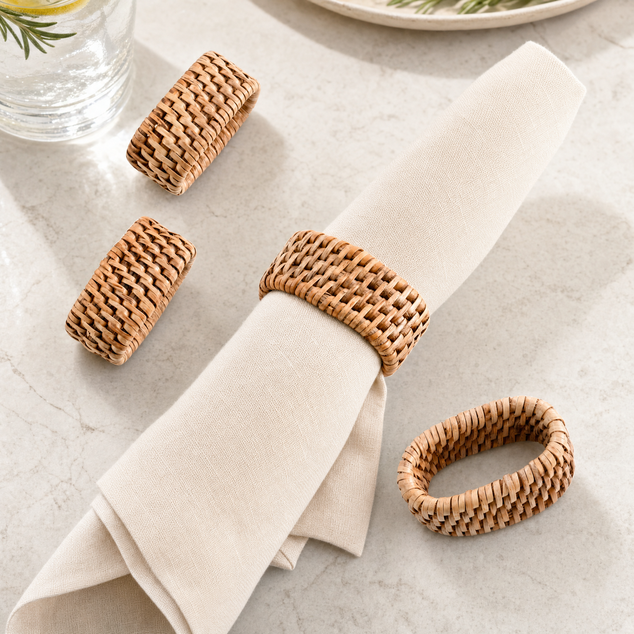 Hand Woven Rattan Napkin Ring - Set of 4