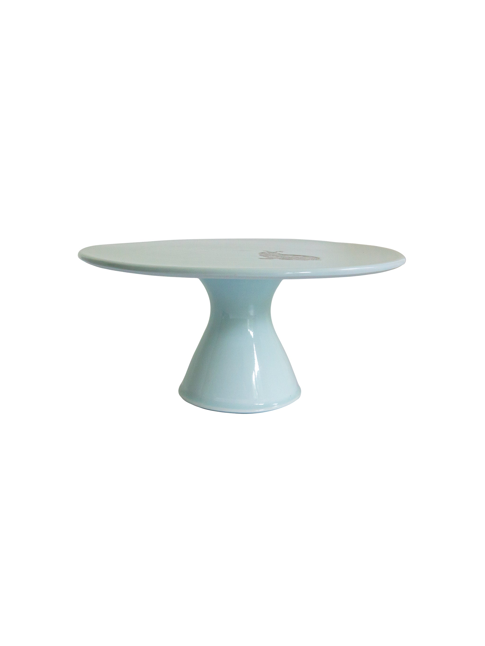 Round cake stand with a pedestal base on a white background