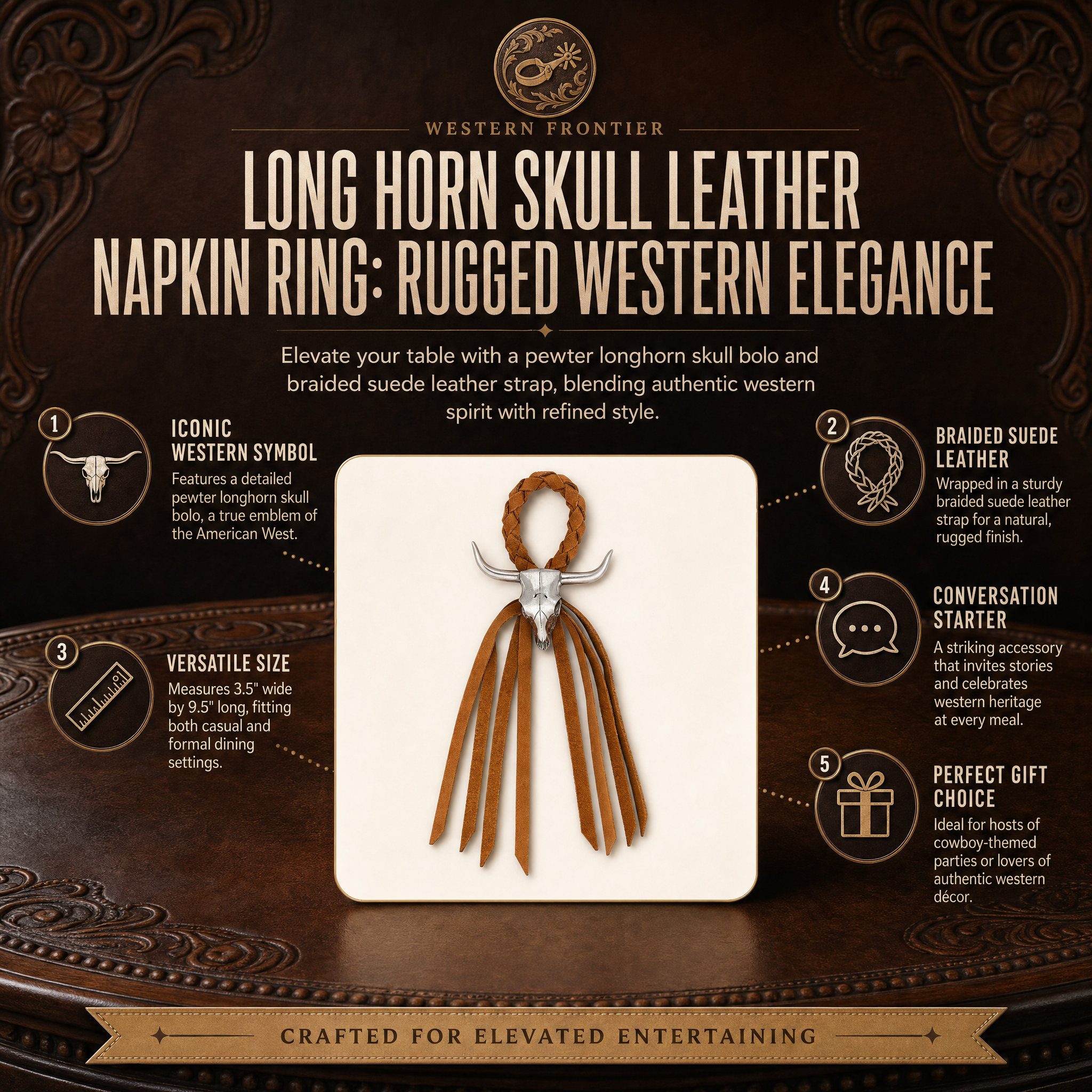 Long Horn Skull Leather Napkin Ring