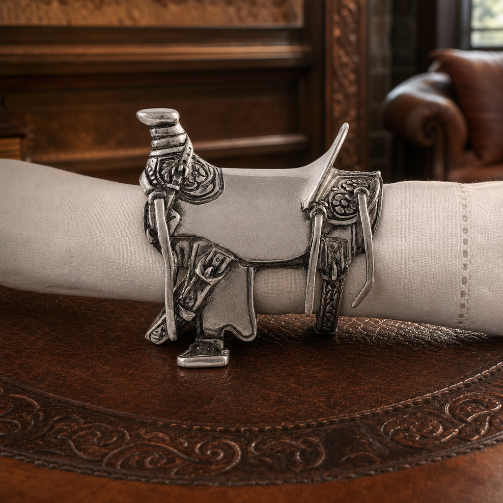 Pewter Cowboy Saddle Napkin Ring
