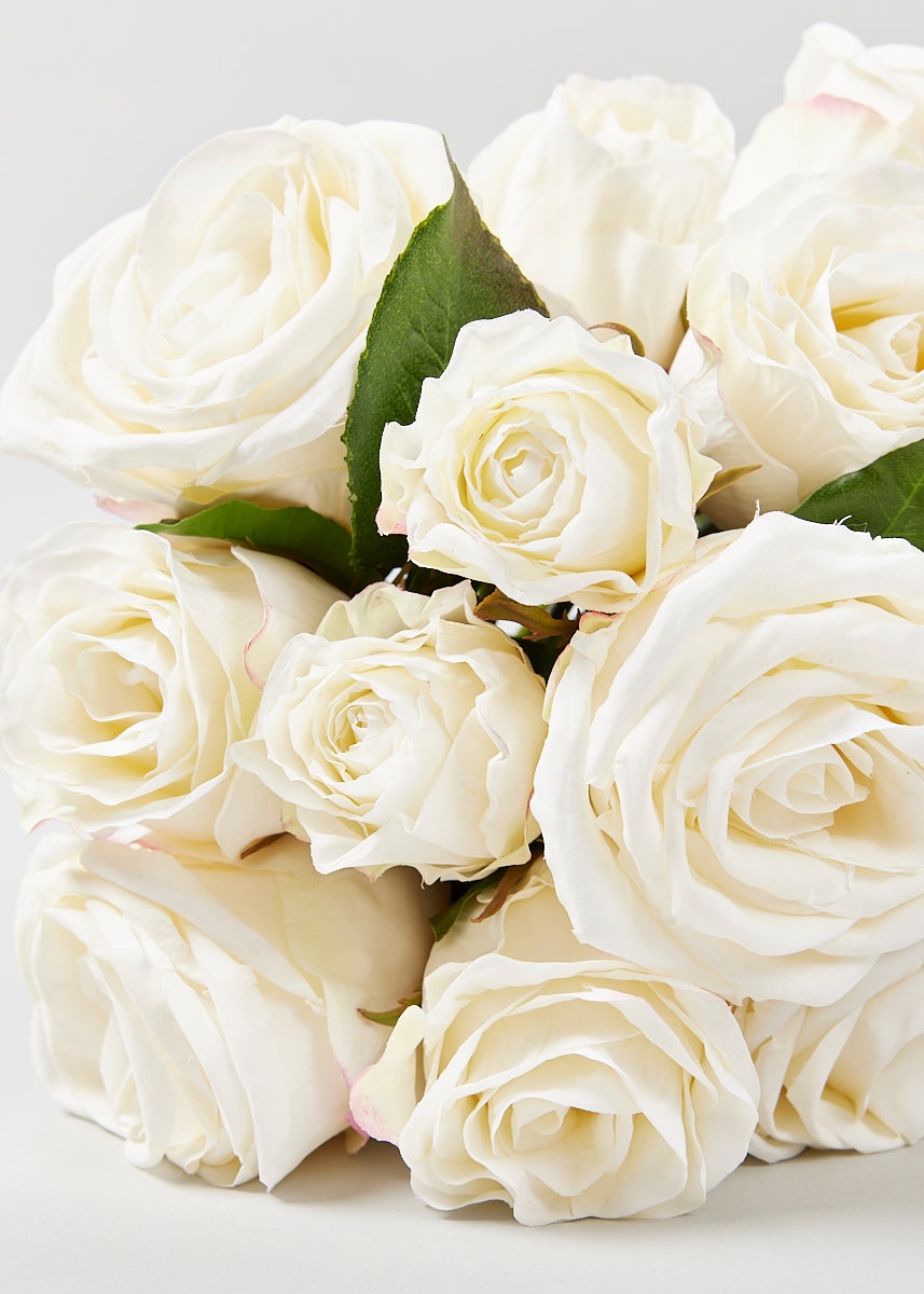 Premium Faux-Ever Rose Bouquet in Cream - 12"