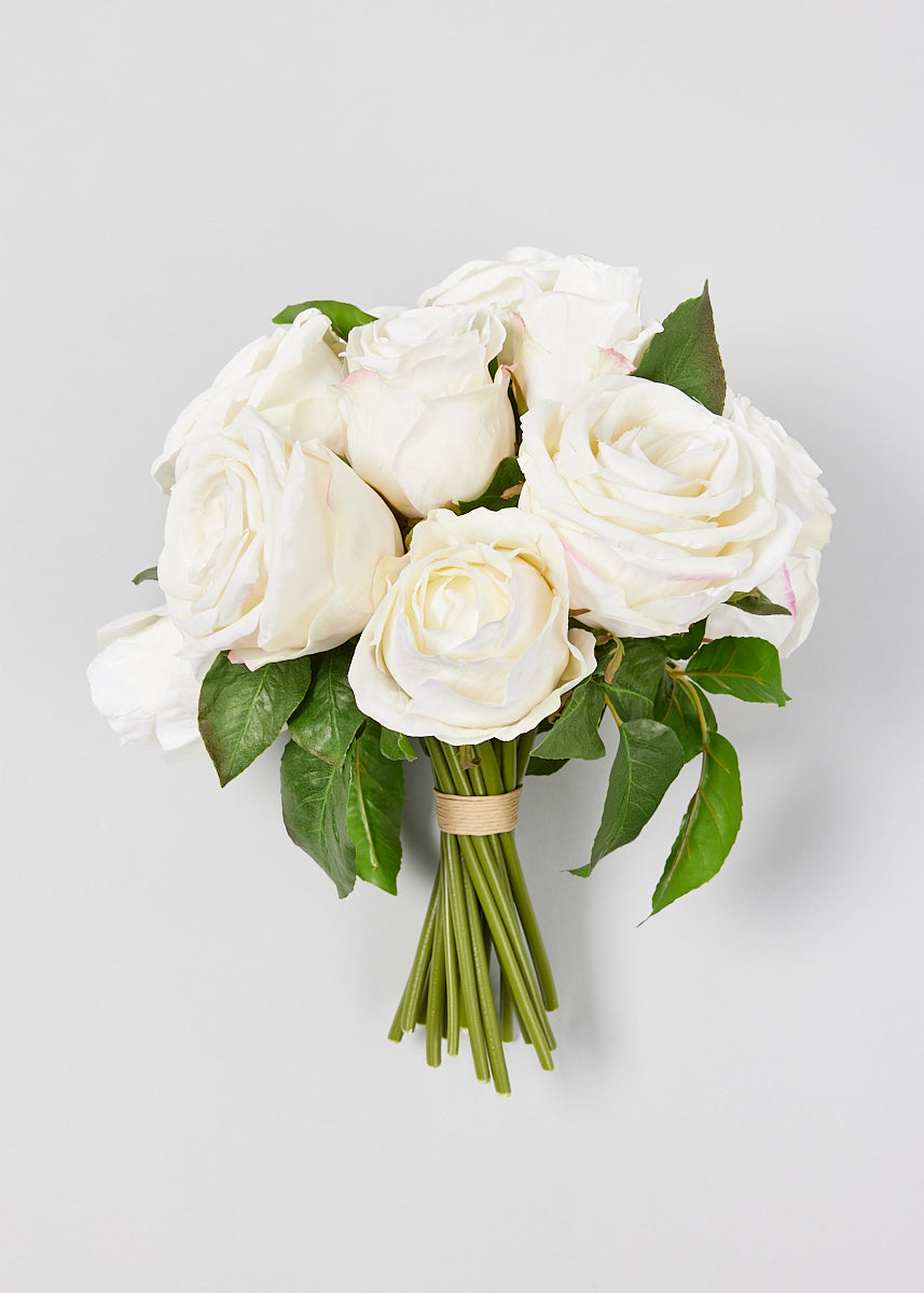 Premium Faux-Ever Rose Bouquet in Cream - 12"
