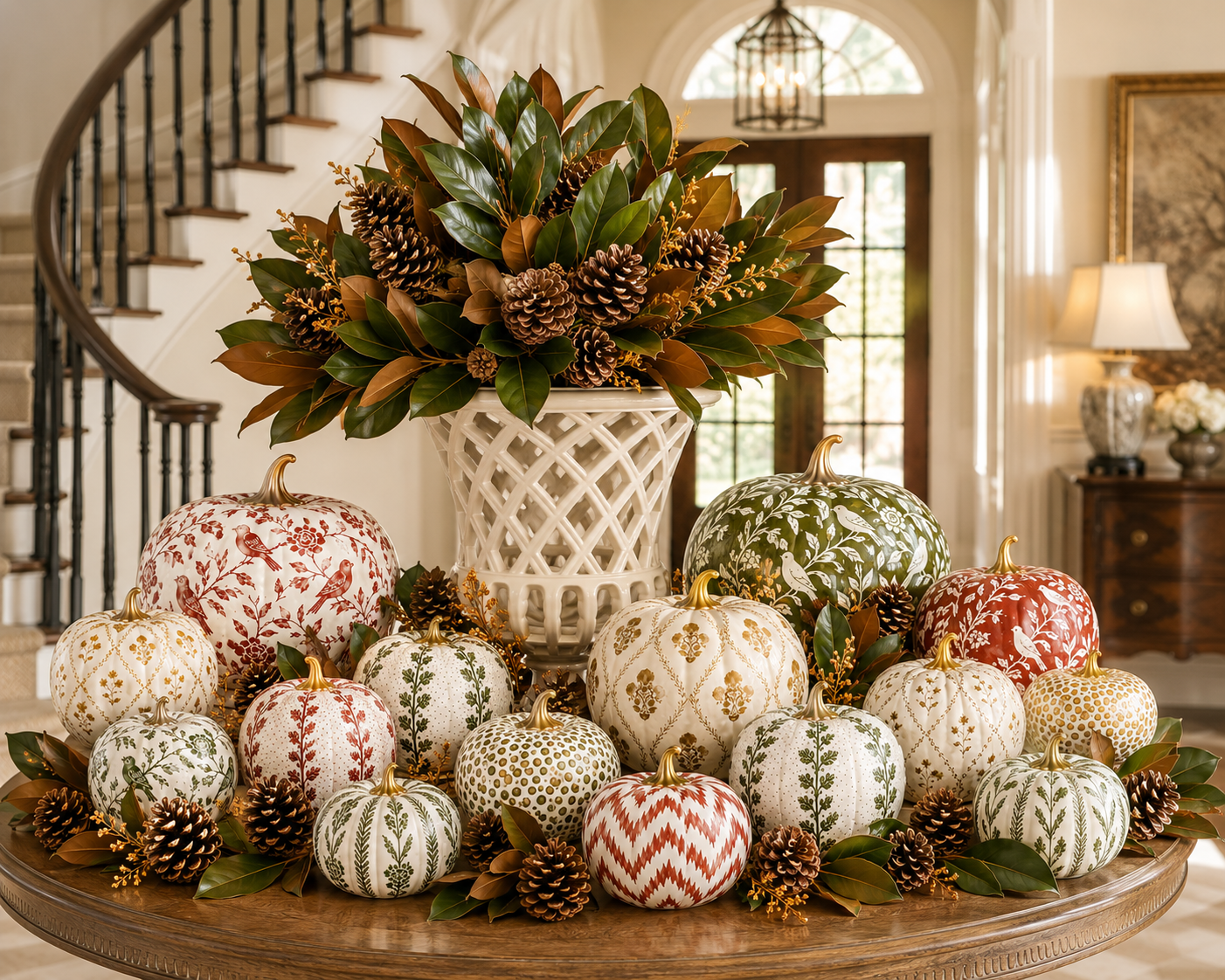 Green Bird & Vine Pumpkin
