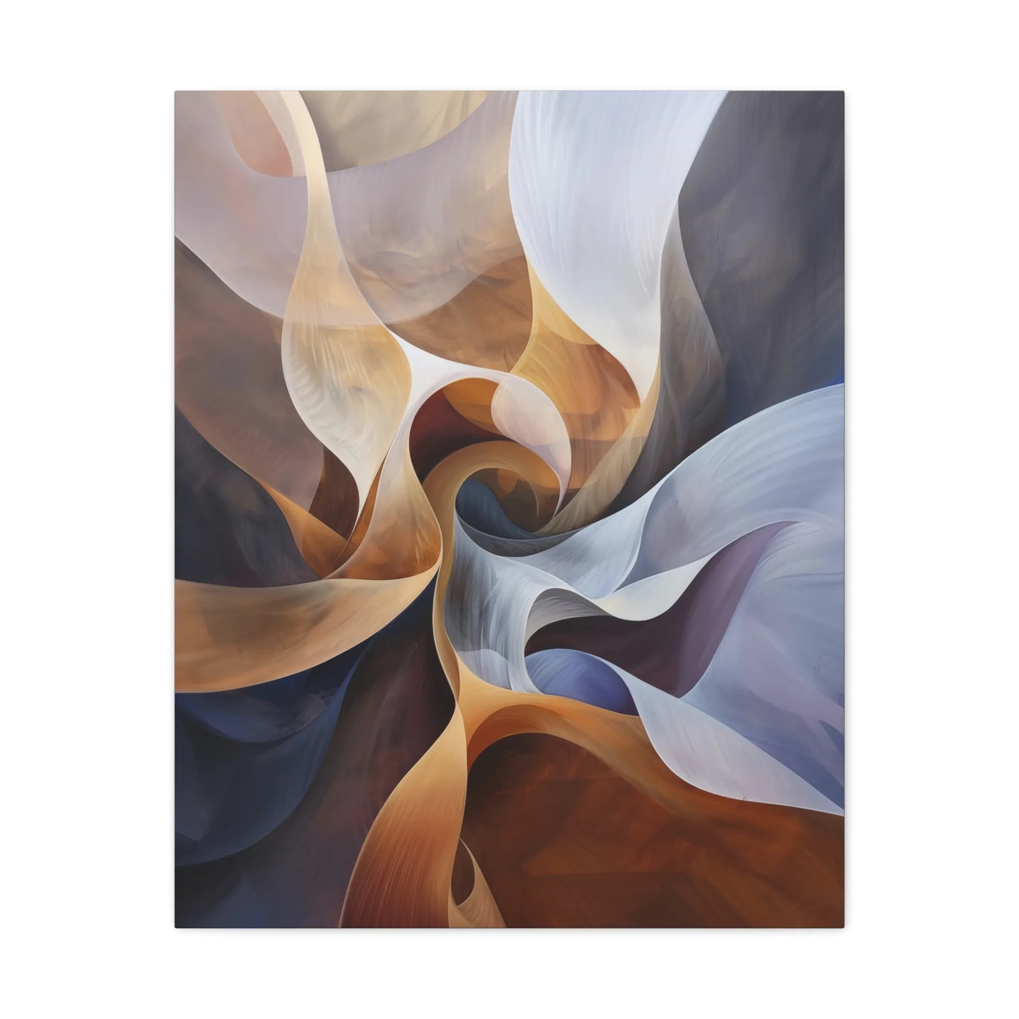 Abstract artwork with swirling colors on a white background
