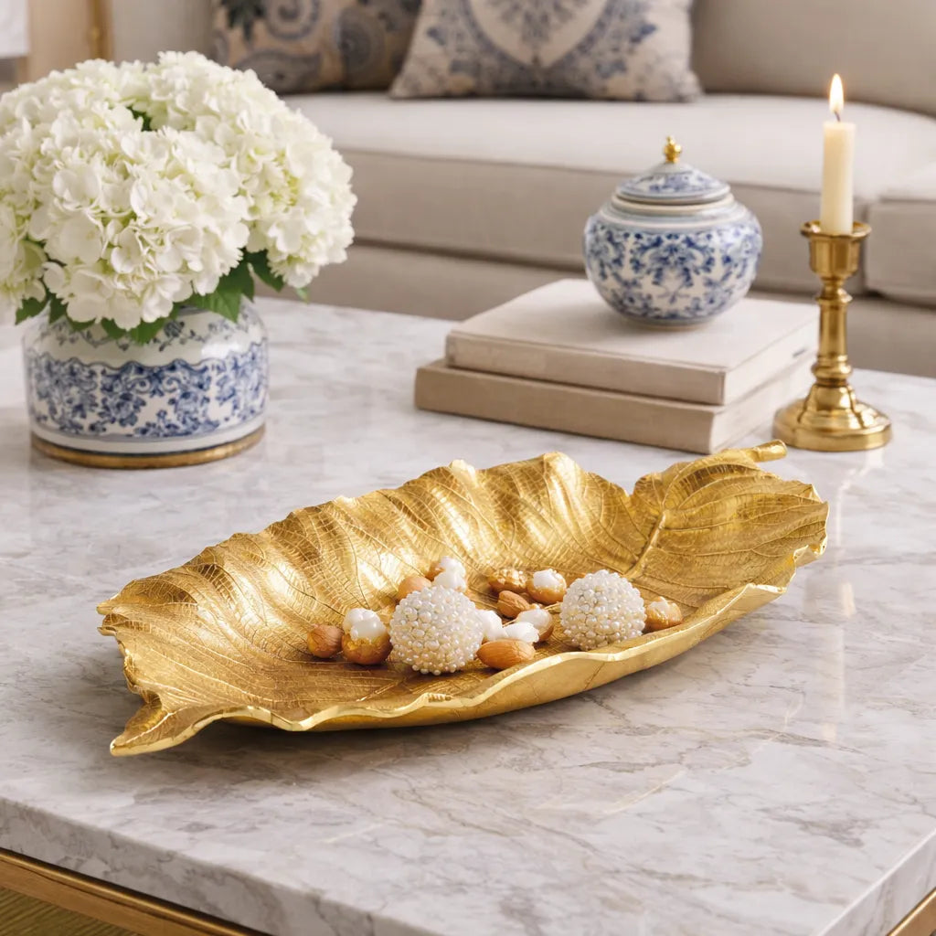 Antique Gold Leaf Shaped Accent Tray