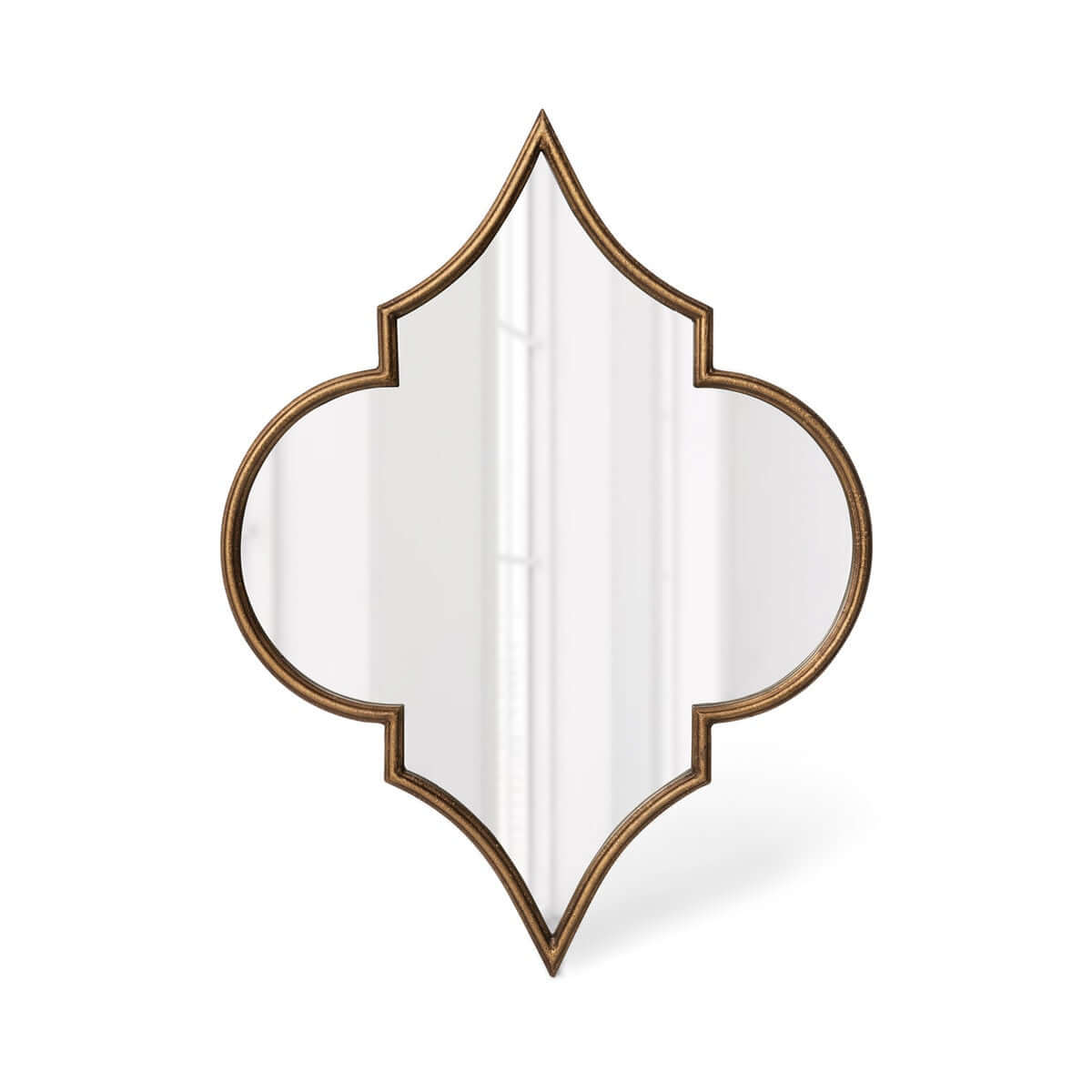 Decorative wall mirror with a gold frame on a white background
