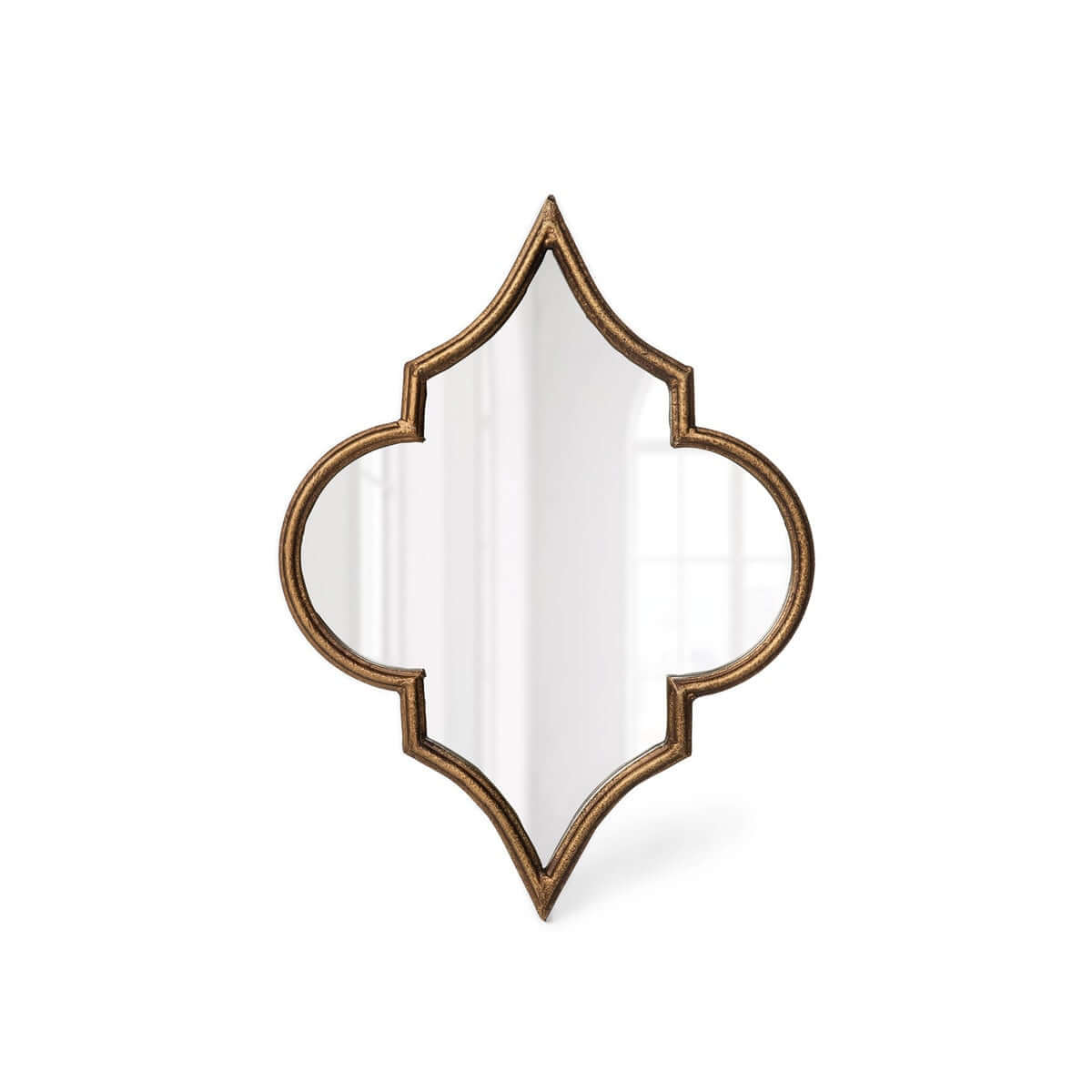 Decorative wall mirror with a geometric frame on a white background
