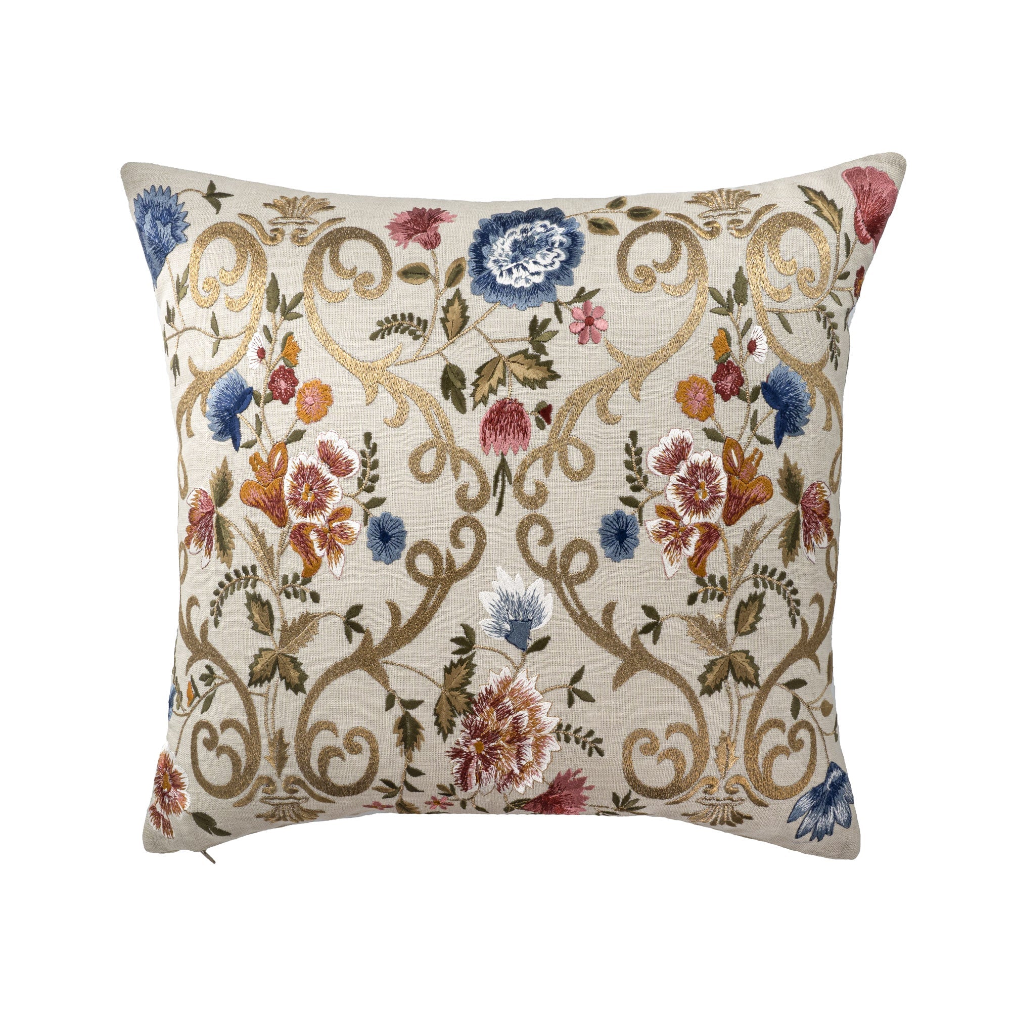 Chantilly Embroidered Linen Pillow Cover, 18 x 18
