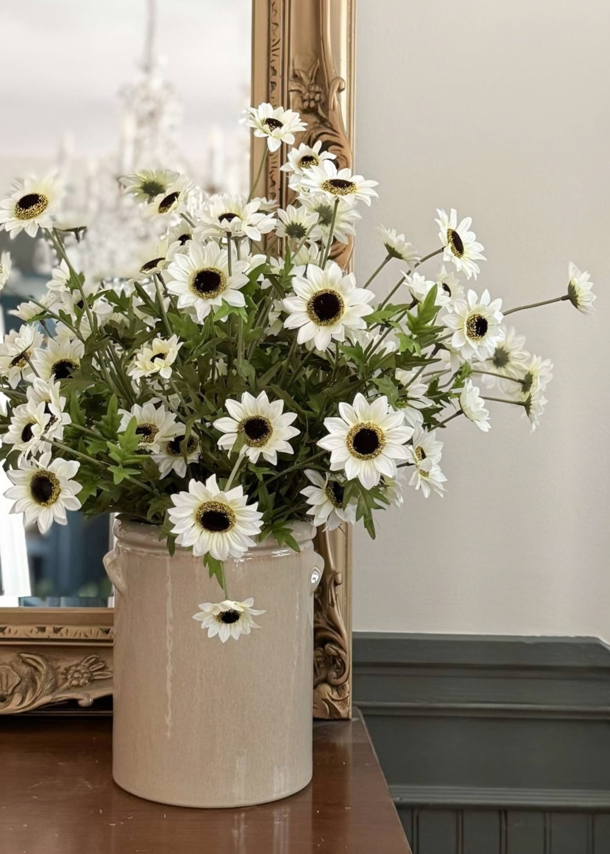 Fake Black-Eyed-Susan Wildflower Bush in White - 25"