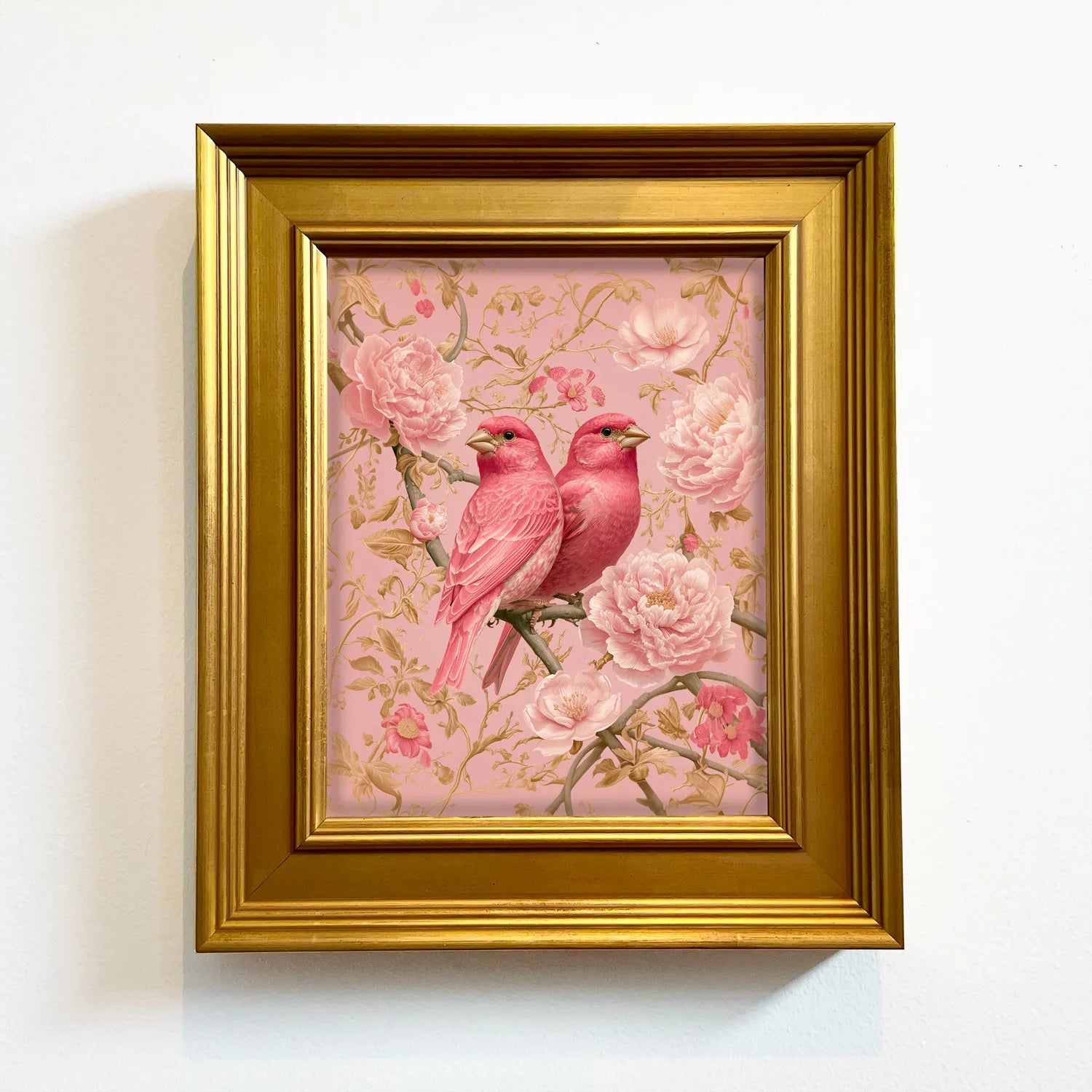Blush Finches in Pink Peonies | Framed Bird Wall Art | House of Jewel Chintz | Sara Burnard