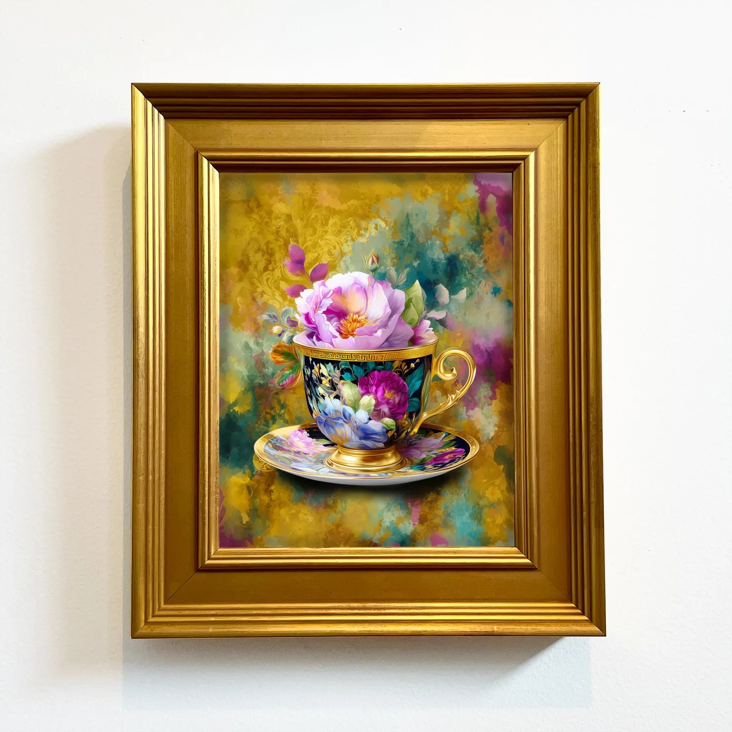Grandmillennial Teacup in Jewel Reverie | Framed Teacup Wall Art