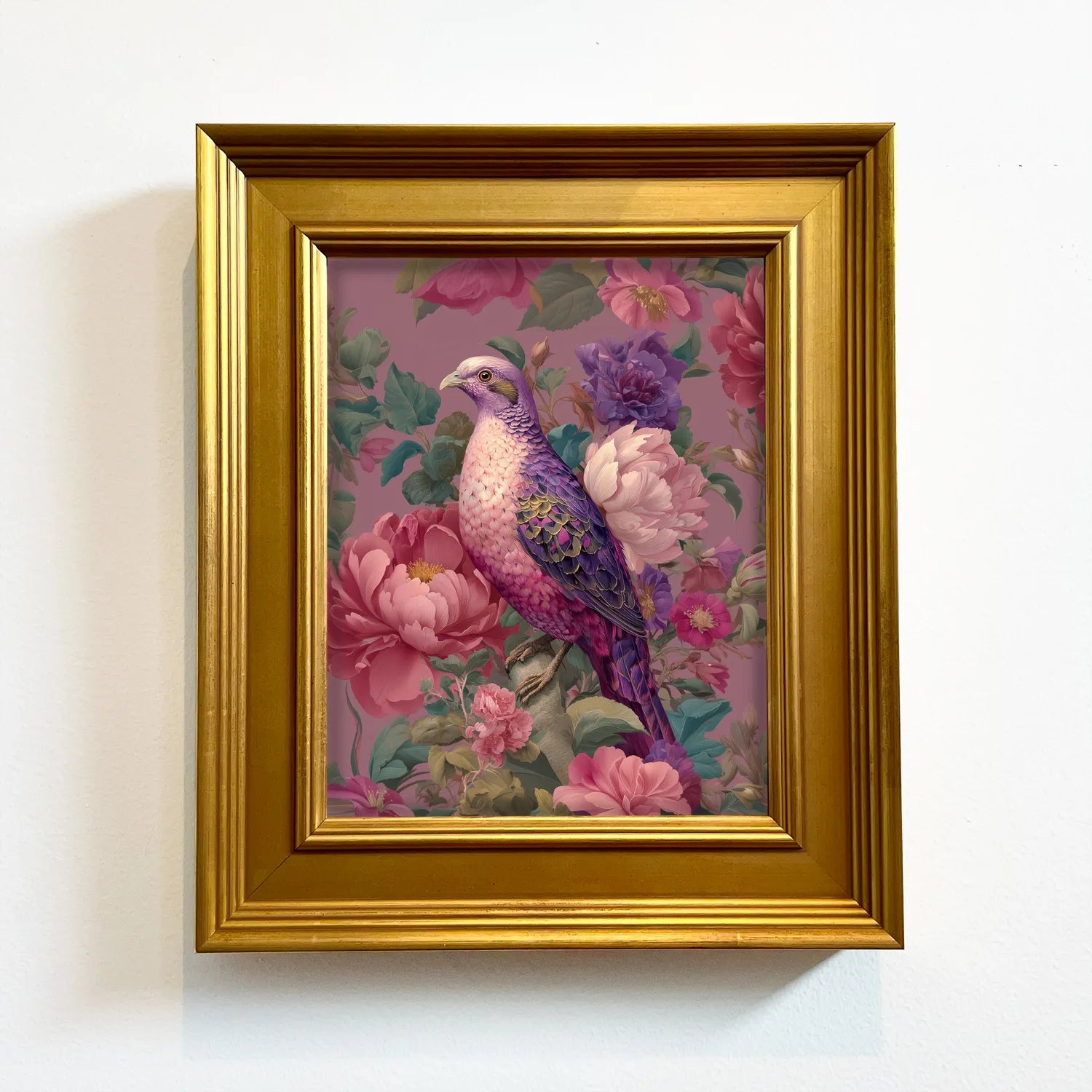 Jewel Dove in Pink Peonies | Framed Bird Wall Art