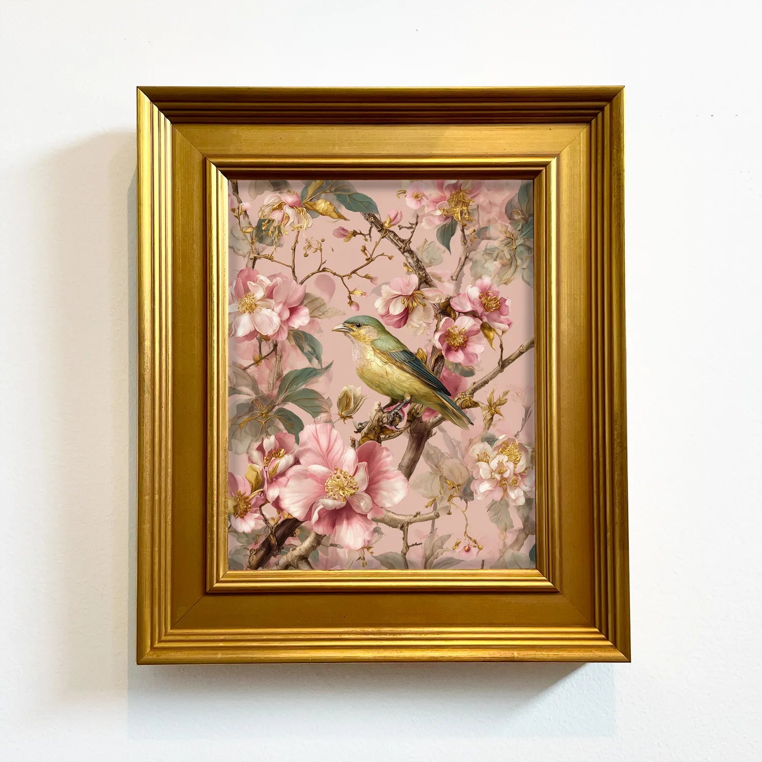 Songbird in Blush Blossoms | Framed Bird Wall Art