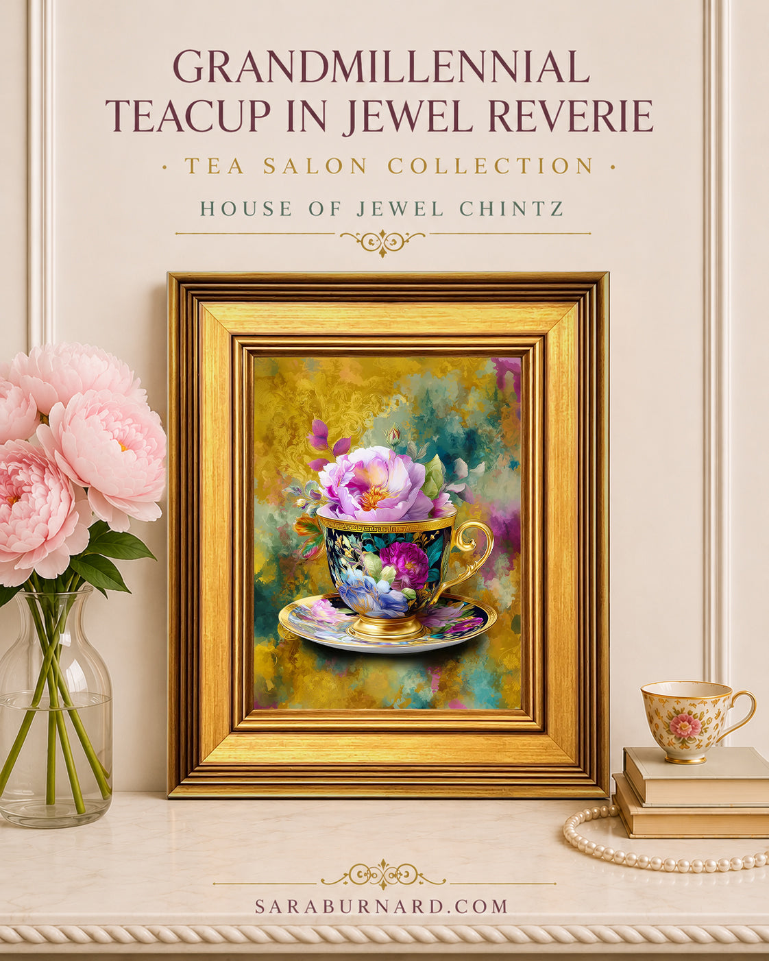 Grandmillennial Teacup in Jewel Reverie | Framed Teacup Wall Art