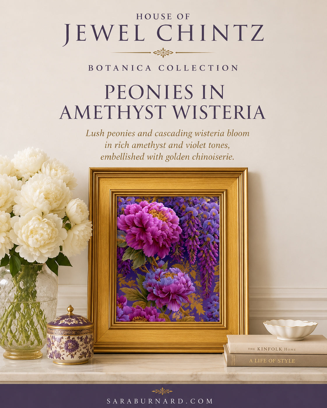 Peonies in Amethyst Wisteria | Framed Floral Wall Art