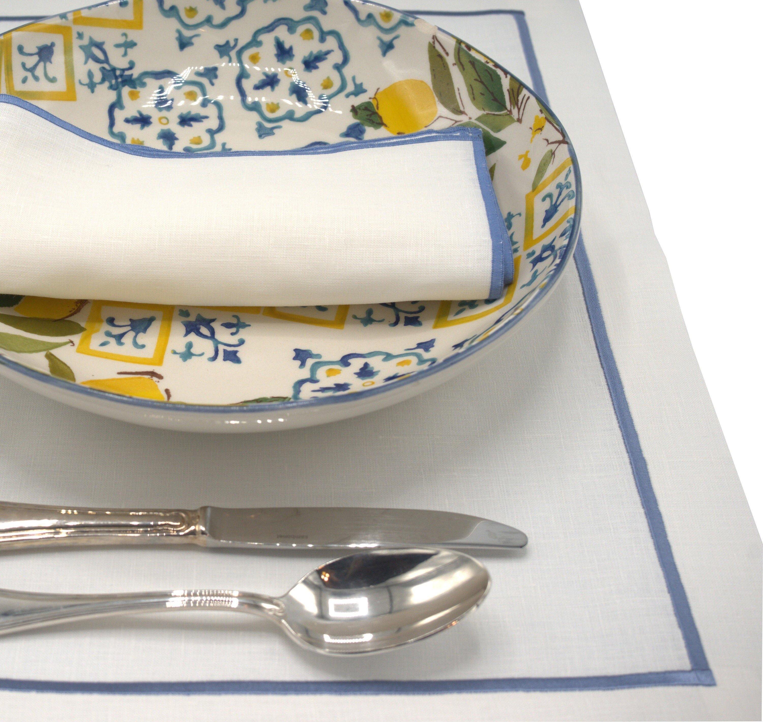 Linen Placemats With Blue Borders, Set of 4