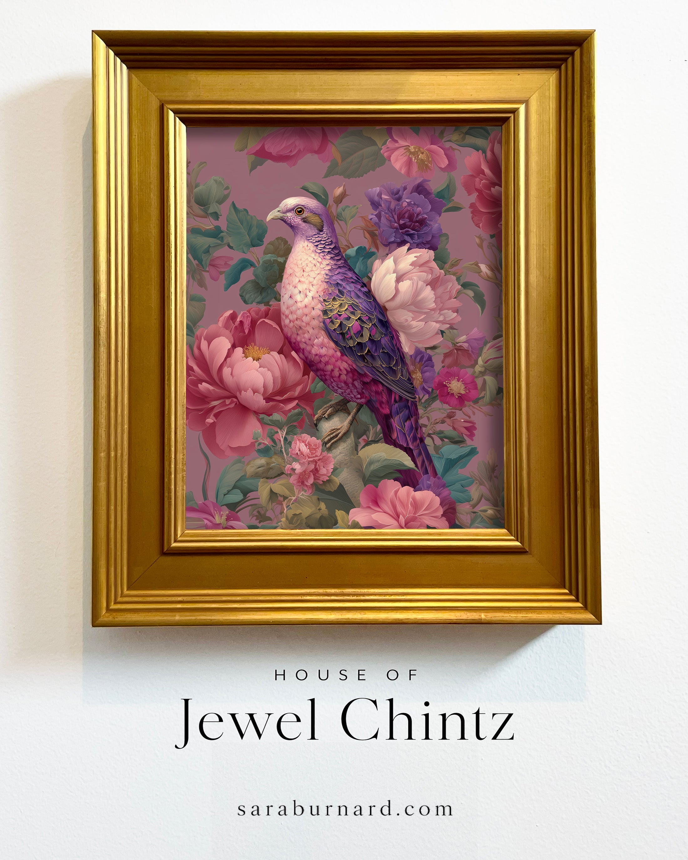 Jewel Dove in Pink Peonies | Framed Bird Wall Art
