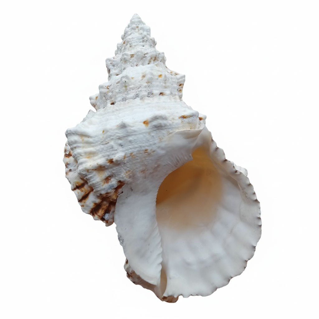 White shell with brown accents on a white background