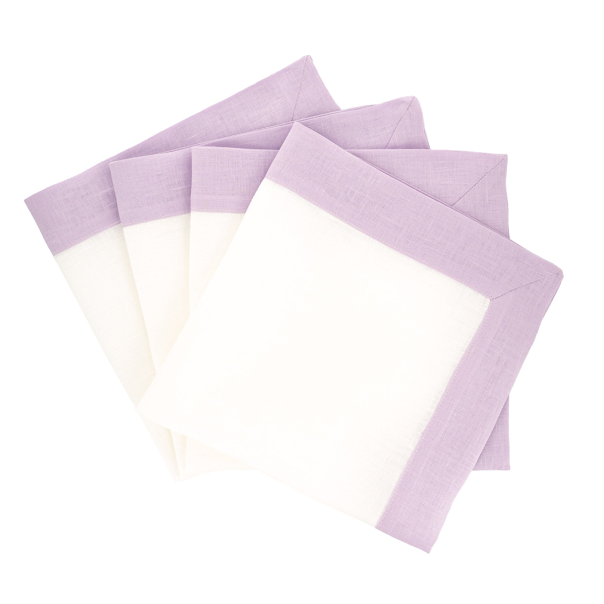 Lilac Linen Napkins with Double Sided Borders, Set of 4