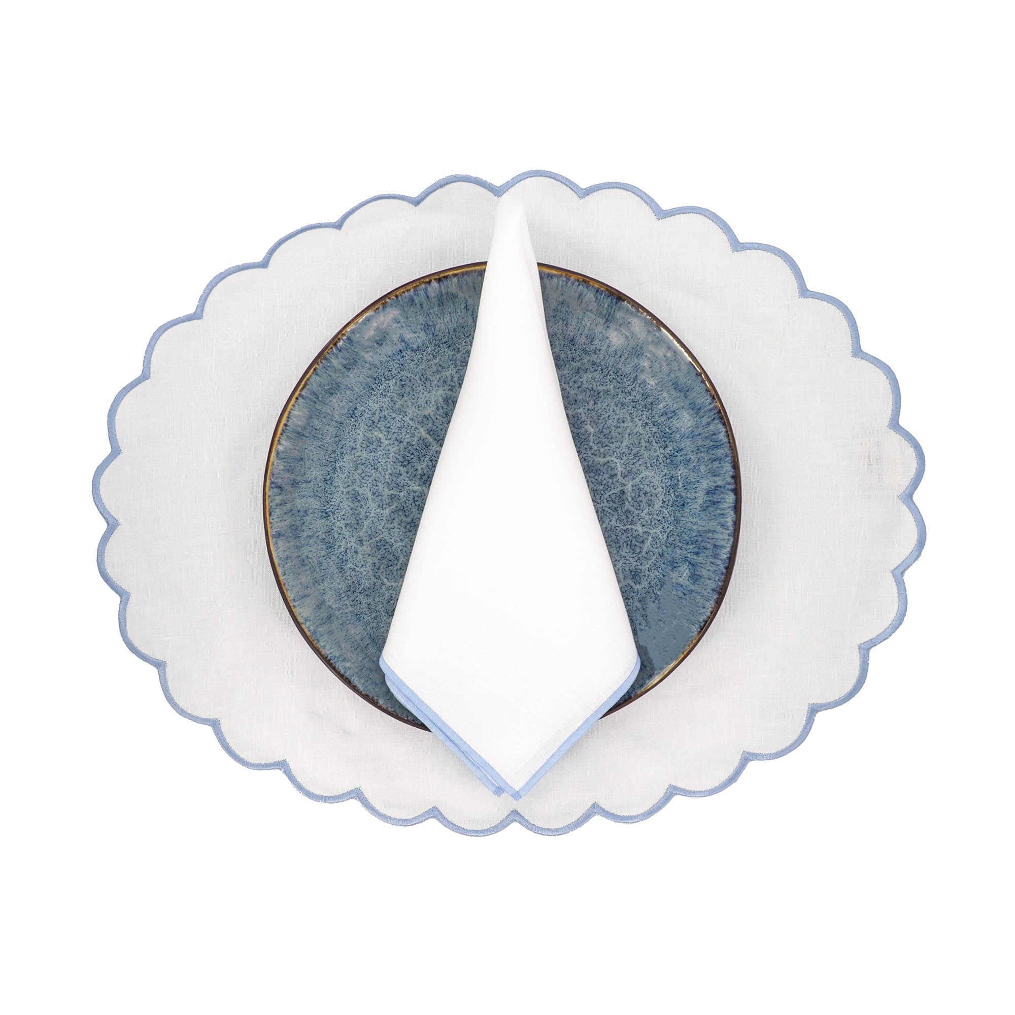 Linen Napkins With Blue Stitch Edges, Set of 4