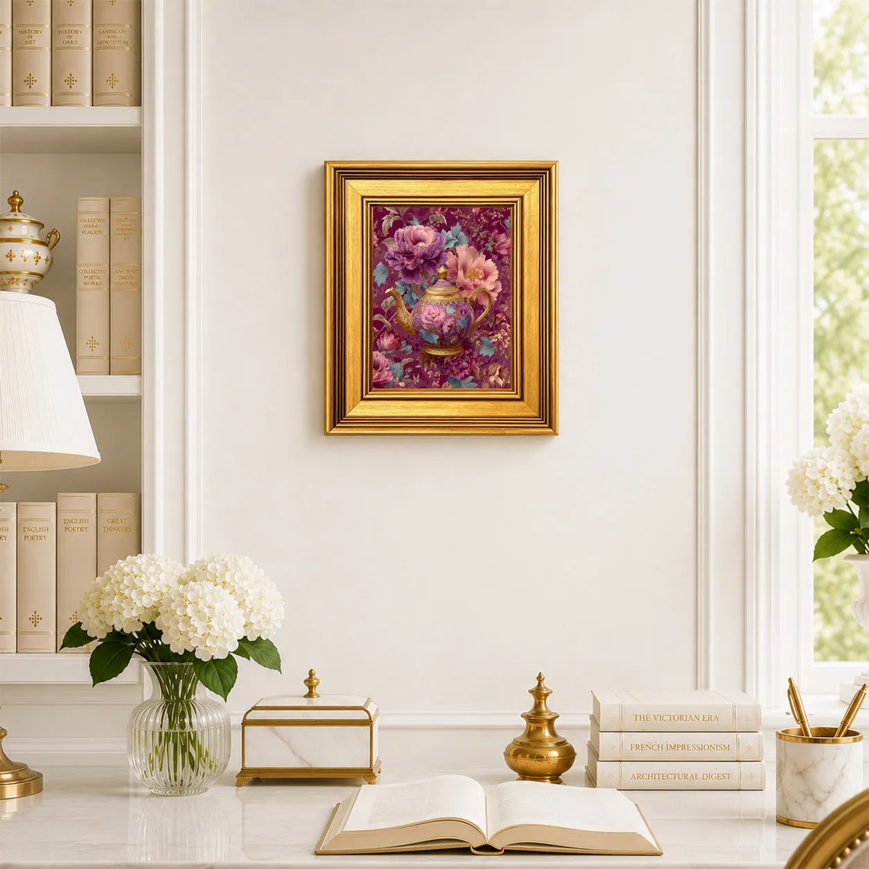 Mauve Peonies Teapot | Framed Wall Art