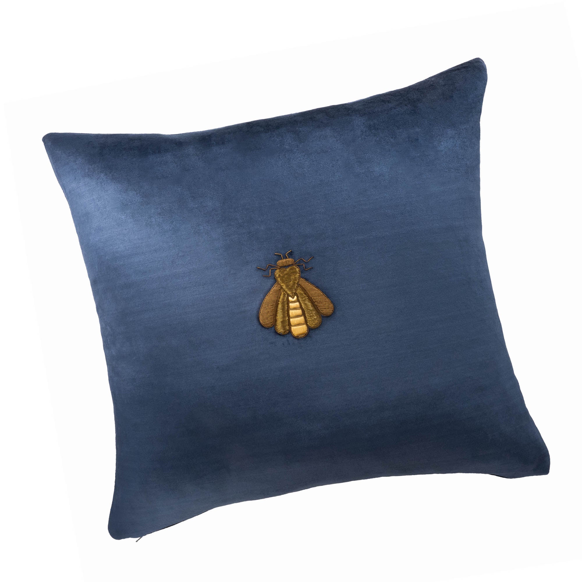 Navy Bee Silk Velvet Throw Pillow Cover, 20 x 20