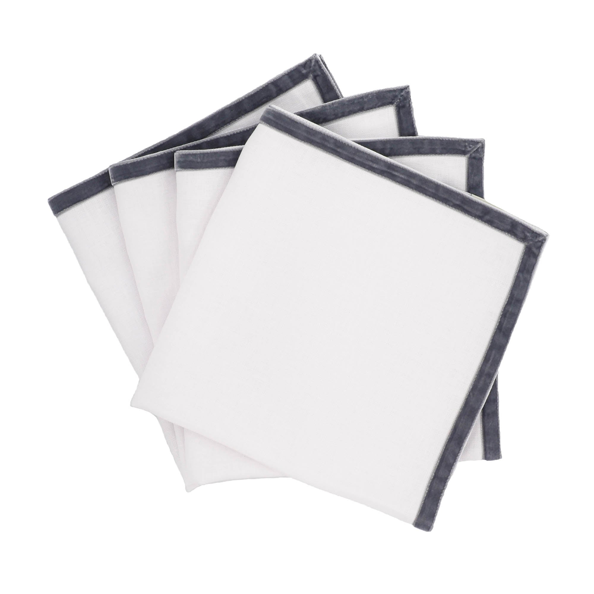 New York Linen Napkins with Silver Velvet Borders, Set of 4
