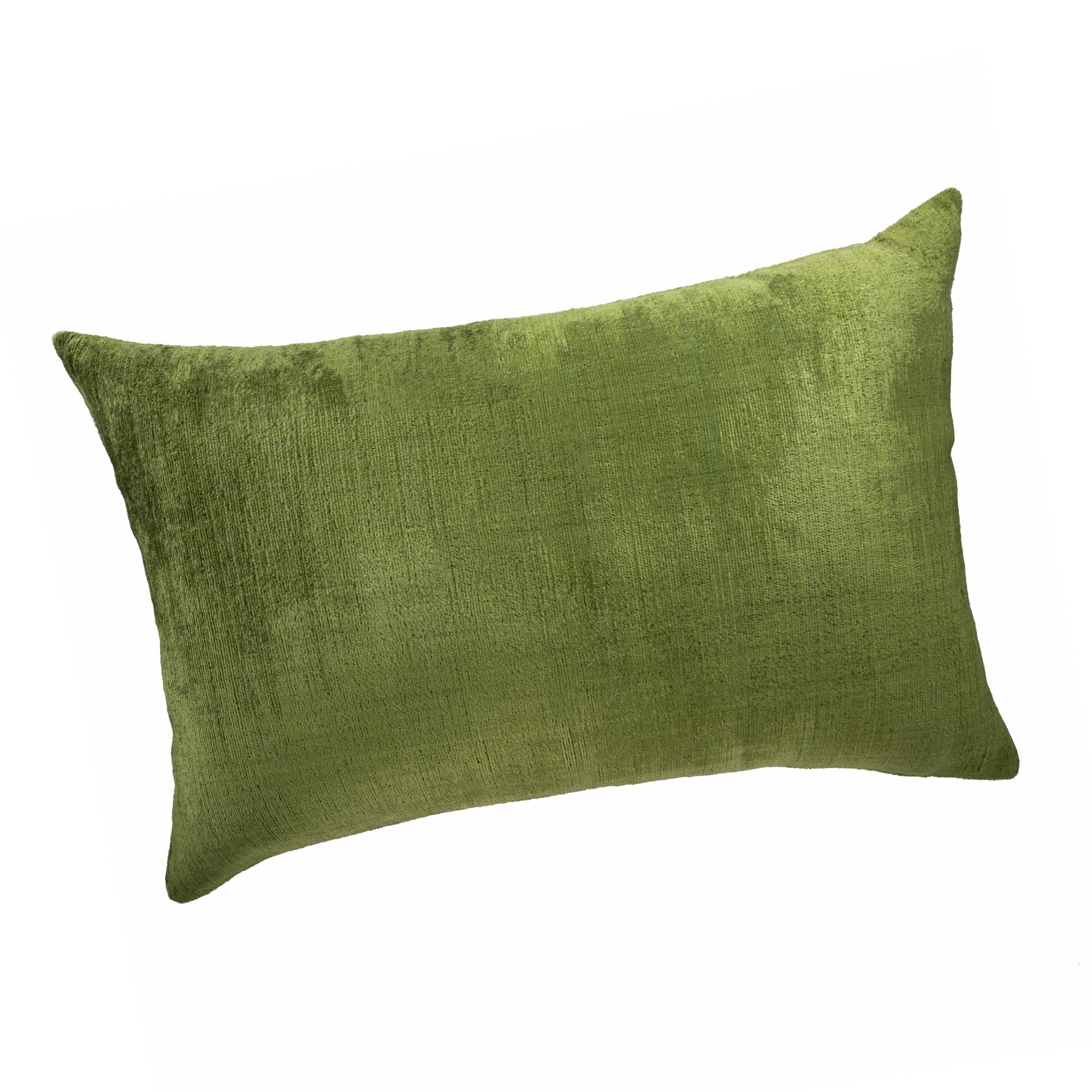 Olive Green Silk Velvet Ikat Pillow Cover, 16 x 24