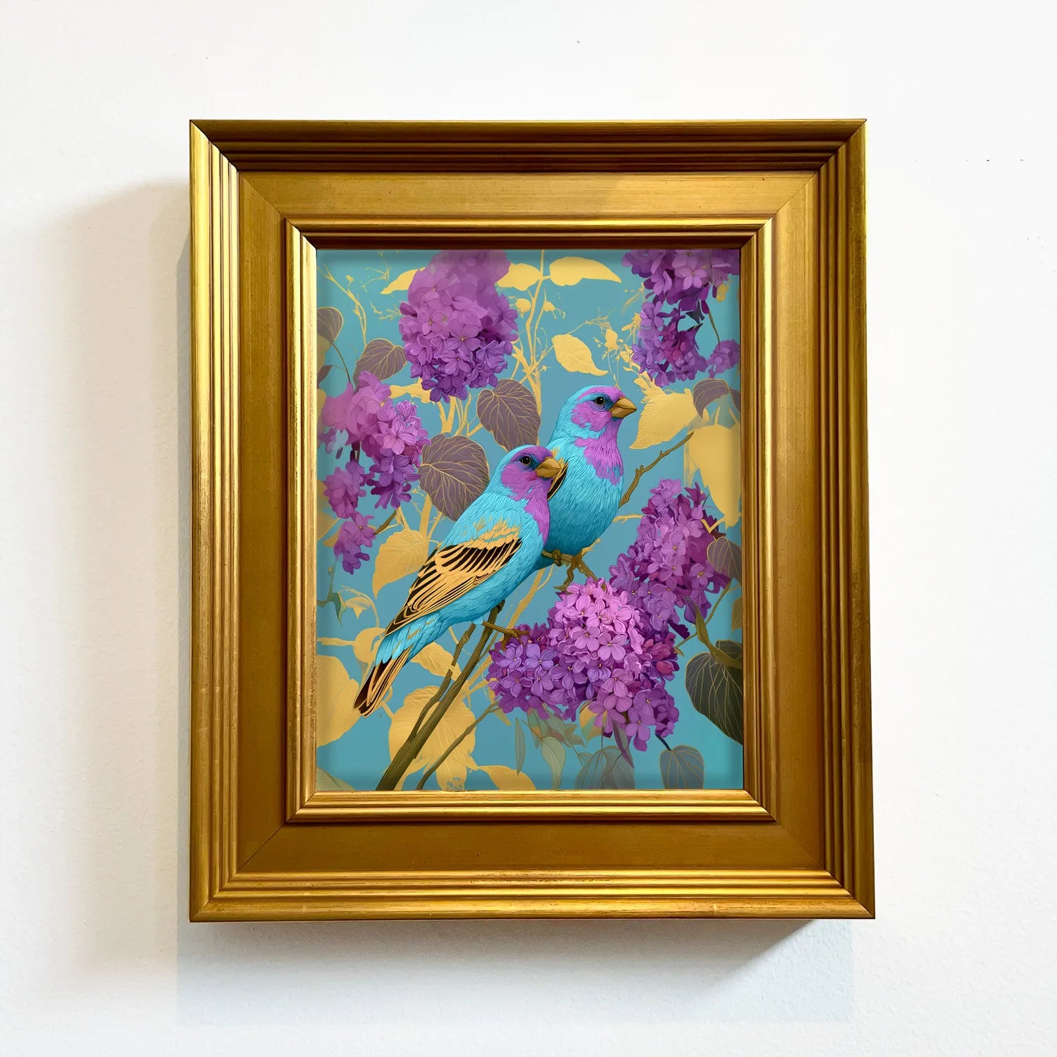 Jewel Finches in Wild Lilac | Framed Bird Wall Art